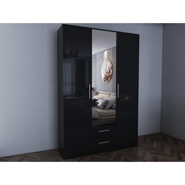 Drehtürenschrank Pamel 17 Stories Ausführung: Glänzendes Schwarz, Größe: 199 cm H x 135 cm B x 58 cm T on Productcaster.