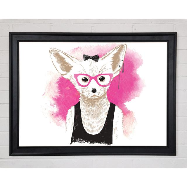 Leinwandbild Arctic Fox Bow Pink Glasses Happy Larry Größe: 59,7 cm H x 84,1 cm B x 1,5 cm T, Format: Natürlich gerahmtes Papier on Productcaster.