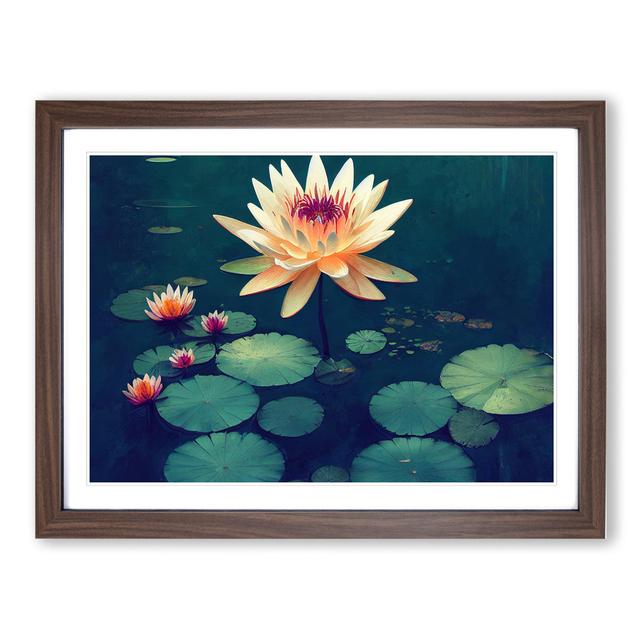 Bright Water Lily Flowers - Picture Frame Painting Latitude Vive Size: 46cm H x 64cm W x 2cm D, Frame Colour: Walnut Framed on Productcaster.