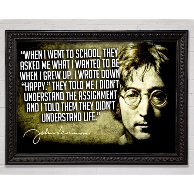 Motivationszitat Musikzitat John Lennon Happy - Einzelbildrahmen Kunstdrucke Bright Star Größe: 42 cm H x 59,7 cm B x 3 cm T on Productcaster.