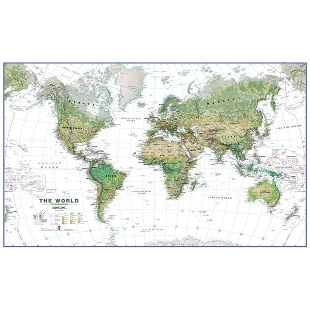 Huge World Wall Map Environmental White Ocean - Unframed Art Prints on Paper Ebern Designs on Productcaster.