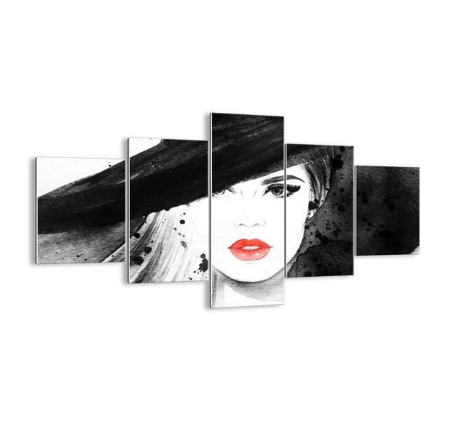 Lady in Black - 5 Piece Graphic Art Print Set on Glass Ebern Designs Size: 70cm H x 125cm W x 1.8cm D on Productcaster.