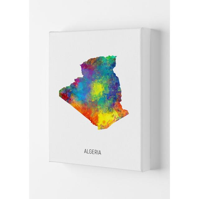 Algeria Watercolour Map by Michael Tompsett - Graphic Art Latitude Run Size: 29.7cm H x 21cm W x 4cm D, Format: Wrapped Canvas on Productcaster.