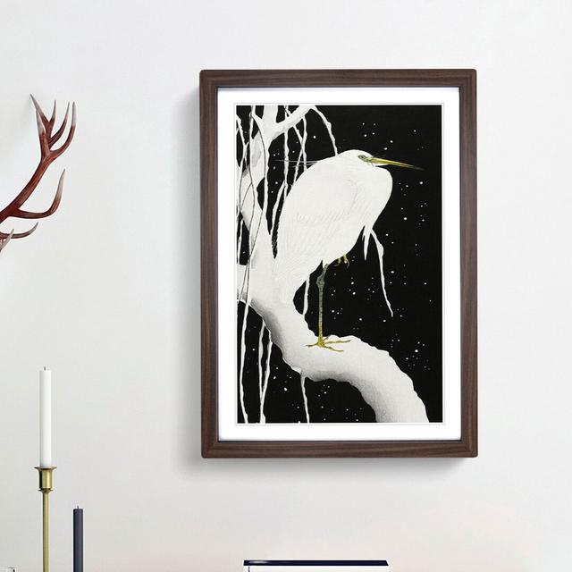 White Heron in the Snow by Ohara Koson - Picture Frame Art Prints East Urban Home Frame Option: Walnut Framed, Size: 65cm H x 48cm W x 2cm D on Productcaster.