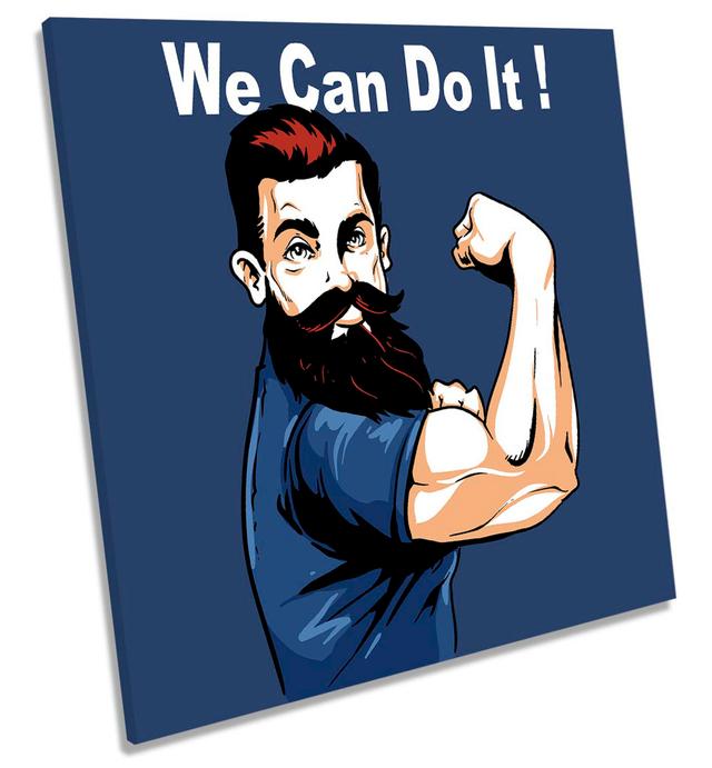 We Can Do It Man Cave Picture CANVAS WALL ART Square Print Happy Larry Size: 91.4cm H x 91.4cm W x 4cm D on Productcaster.