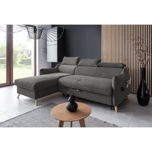 Ecksofa Henry aus Samt mit Bettfunktion MiuForm Ausrichtung: Ausrichtung Links, Polsterfarbe: Dunkelgrau on Productcaster.