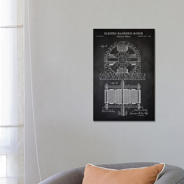 Tesla Electro Magnetic Motor, Black by PatentPrintStore - Wrapped Canvas Print Williston Forge Size: 66.04cm H x 45.72cm W x 1.91cm D on Productcaster.