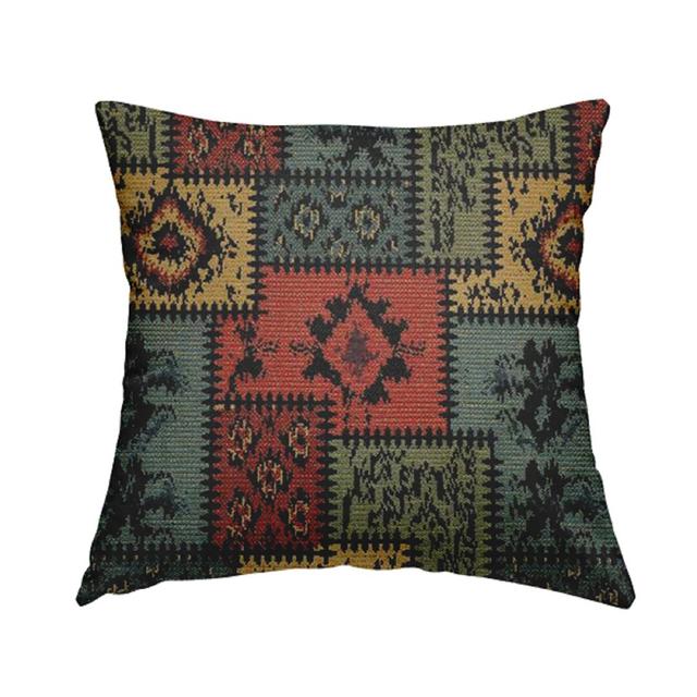 Ashtyn Kilim Patchwork Cushion with Filling Latitude Vive Size: 43cm H x 43cm W x 5cm D, Colour: Black/Orange/Blue on Productcaster.