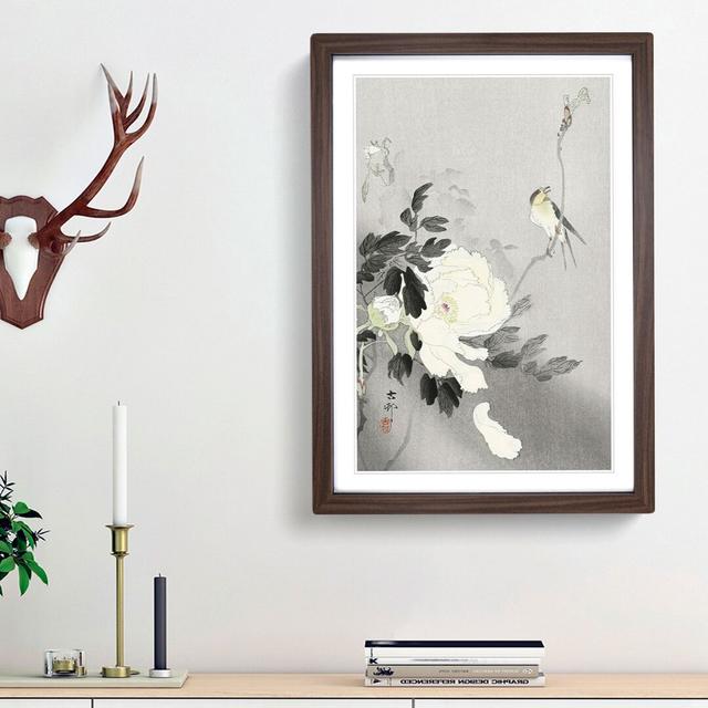 Swallow with Peony by Ohara Koson - Picture Frame Art Prints East Urban Home Size: 65cm H x 48cm W x 2cm D, Frame Option: Walnut Framed on Productcaster.