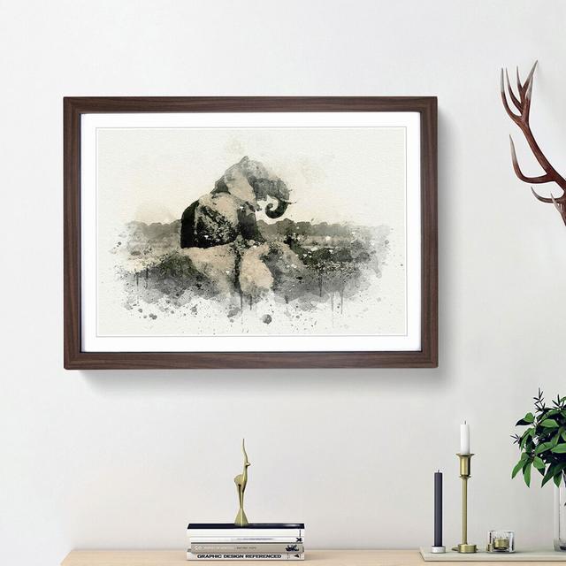 Two Elephants in Abstract - Picture Frame Graphic Art Print East Urban Home Size: 62cm H x 87cm W x 2cm D, Frame Option: Walnut Framed on Productcaster.