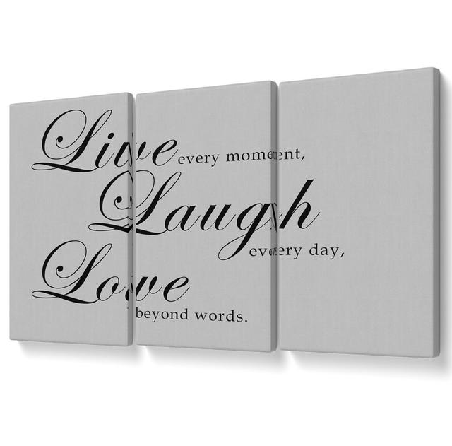 Family Quote Live Laugh Love 2 - 3 Piece Wrapped Canvas Graphic Art Maturi Colour: Grey, Size: 121.9cm H x 243.8cm W on Productcaster.