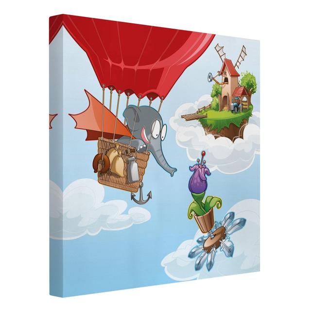 Elephant Flying Farm in the Clouds - Wrapped Canvas Art Print Zoomie Kids Format: Canvas 260g/m², Size: 50cm H x 50cm W on Productcaster.