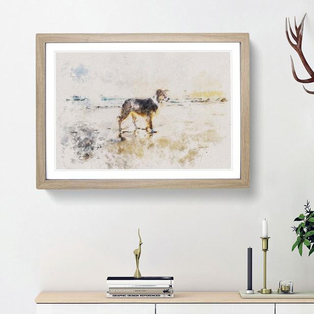 Border Collie Dog at the Beach - Picture Frame Graphic Art Print on MDF East Urban Home Frame Option: Oak Framed, Size: 40cm H x 60cm W x 2cm D on Productcaster.