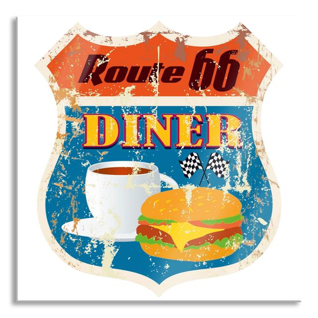 Old Route 66 Diner Sign - Unframed Graphic Art on Glass Happy Larry Size: 60cm H x 60cm W x 0.4cm D on Productcaster.