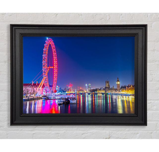 London Eye Rainbow Thames At Night - Single Picture Frame Art Prints Ebern Designs Size: 29.7cm H x 42cm W x 8cm D, Format: Natural Framed Paper on Productcaster.