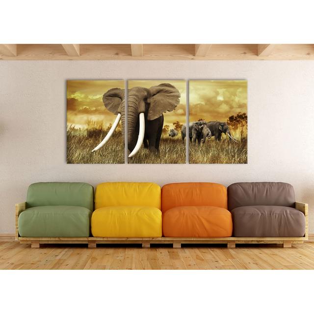 Elephant in the Savannah 3-Piece Photograph Set on Canvas East Urban Home Size: 100 cm H x 210 cm W on Productcaster.