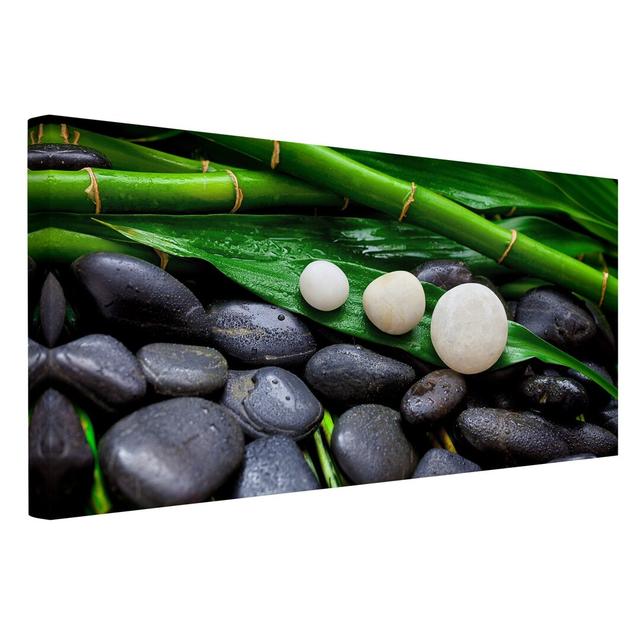 Green Bamboo with Zen Stones - Wrapped Canvas Graphic Art Ebern Designs Format: 260g/m² canvas, Size: 40cm H x 80cm W on Productcaster.