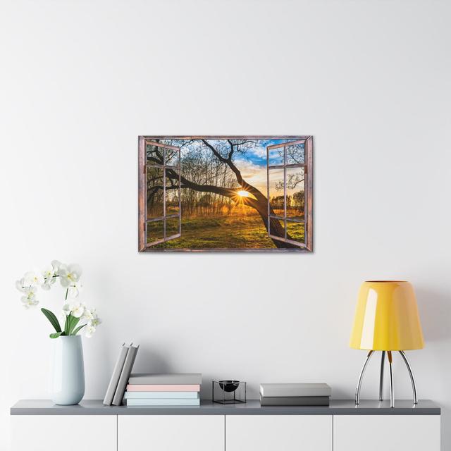 Canvas Print Wall Art Window Beautiful Sunset Tree View Nature Photography Realism Scenic Landscape Fleur De Lis Living Size: 24cm H x 30cm W on Productcaster.