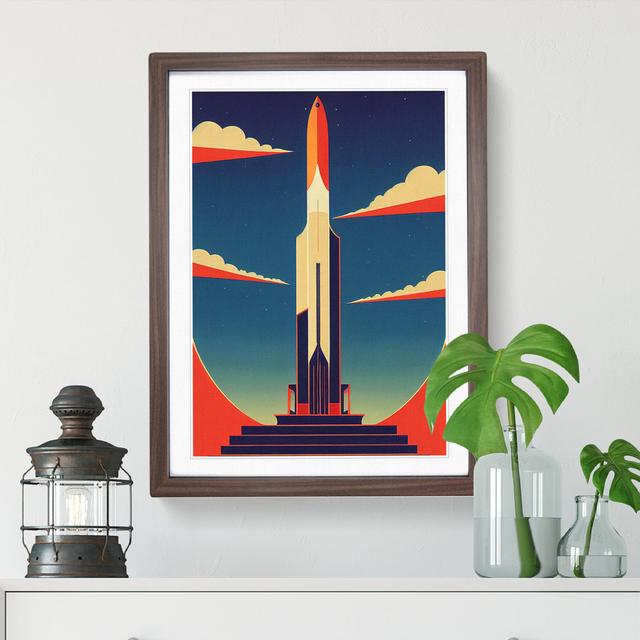 XV1022-4002X Spaceship Rocket Art Deco No.2 - Single Picture Frame Print Borough Wharf Frame Colour: Walnut, Size: 64cm H x 46cm W x 2cm D on Productcaster.