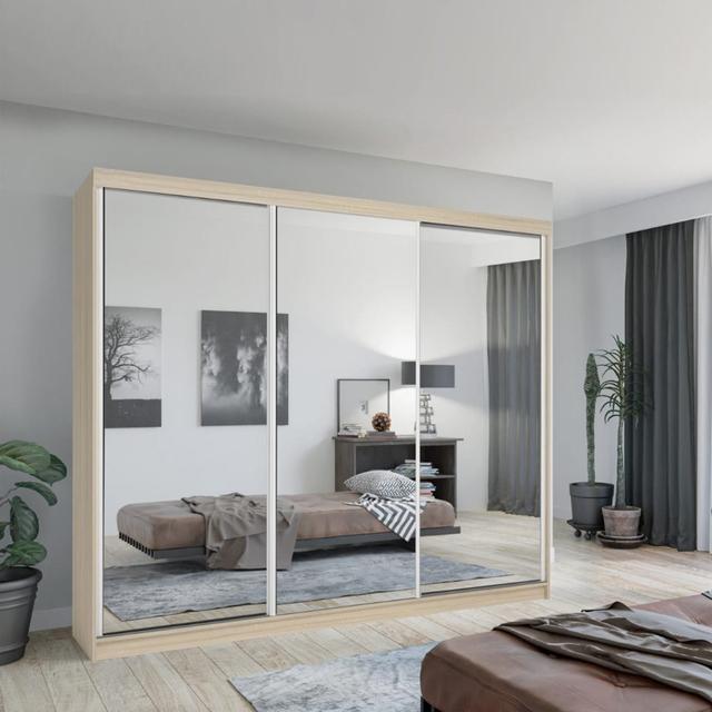 Double Mirror Sliding Door Wardrobe 2 Or 3 Door Wardrobe 17 Stories Finish: Oak on Productcaster.