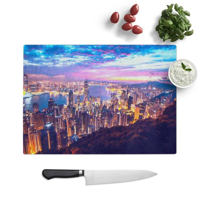 Glass Hong Kong Skyline At Sunset Chopping Board East Urban Home Size: 28.5 cm W x 20 cm L on Productcaster.