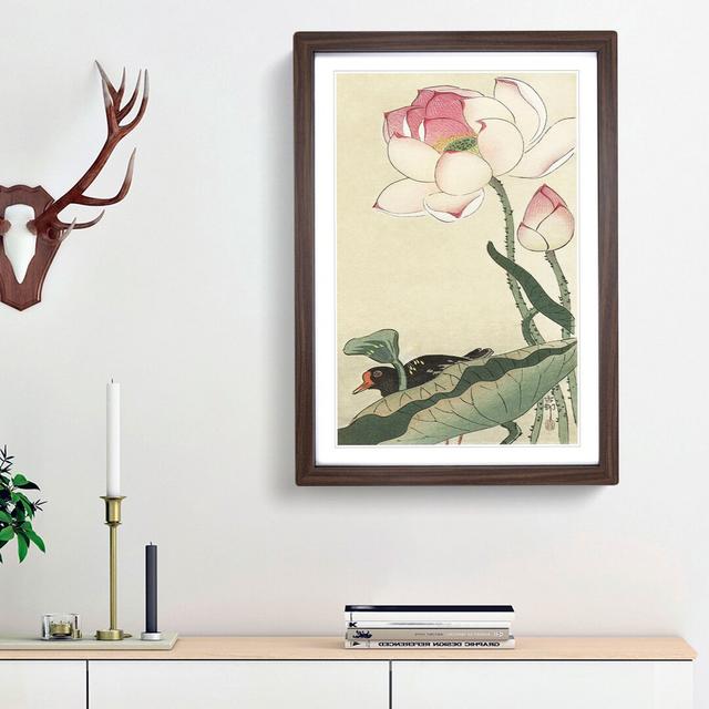 Gallinule with Lotus Flower by Ohara Koson - Picture Frame Graphic Art Print East Urban Home Size: 48cm H x 36cm W x 2cm D, Frame Option: Walnut Frame on Productcaster.