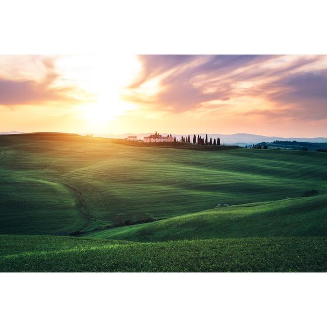 Fields Of Tuscany At Sunset - Wrapped Canvas Print 17 Stories Size: 20cm H x 30cm W x 3.8cm D on Productcaster.