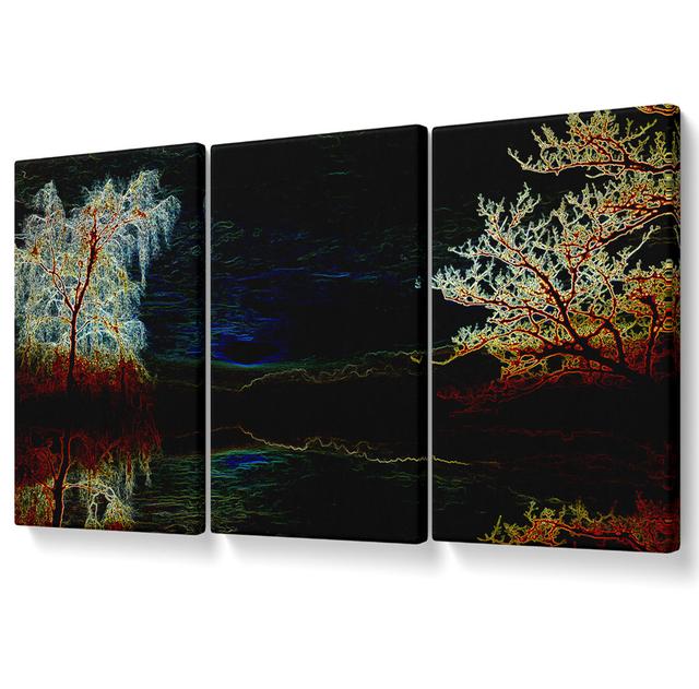 Abstract Neon Landscape 19 - 3 Piece Wrapped Canvas Graphic Art Rosalind Wheeler Size: 142.2cm H x 304.8cm W on Productcaster.