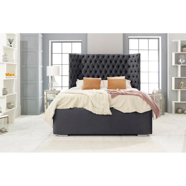 Ginnia Upholstered Bed Frame Mercer41 Colour: Steel, Size: Kingsize (5') on Productcaster.