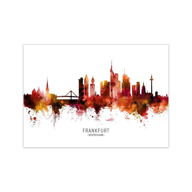 Frankfurt Deutschland Skyline Red City Name by Michael Tompsett - Print Ebern Designs Size: 30cm H x 42cm W x 1cm D, Format: Unframed on Productcaster.