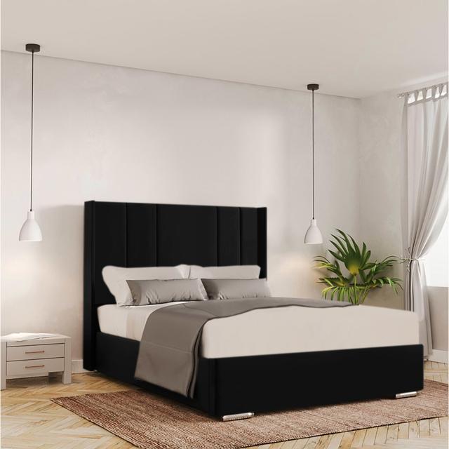 Chanda Upholstered Standard Bed Ivy Bronx Colour: Black, Size: 135 x 190 cm on Productcaster.