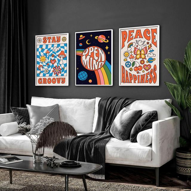 Mindfulness And Positivity Framed Print Set Maturi Frame Colour: White Framed, Size: 59.4cm H x 126cm W x 10cm D on Productcaster.