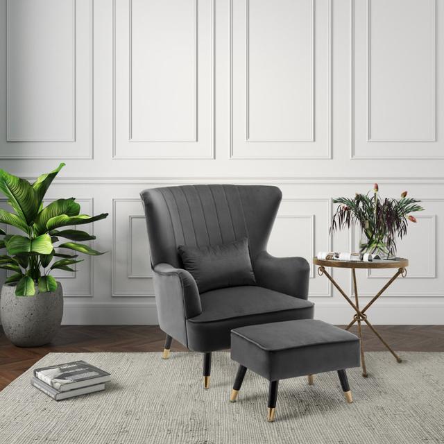 Ivanka 77Cm Wide Armchair and Ottoman Fairmont Park Upholstery Colour: Dark Grey on Productcaster.