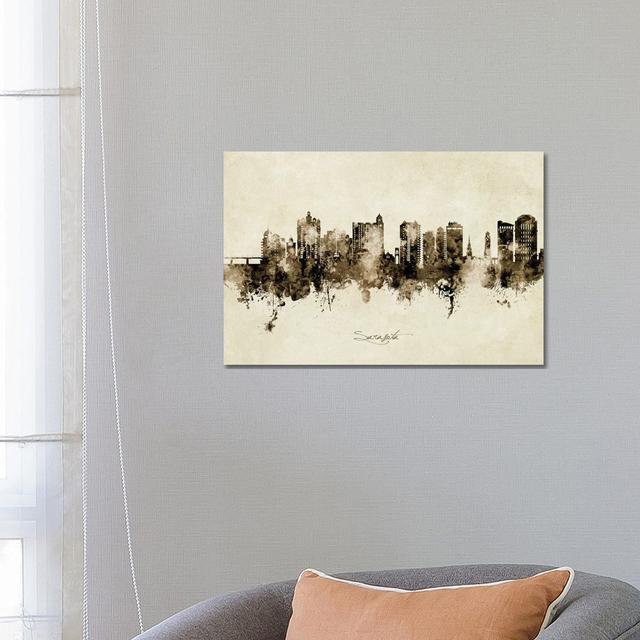 Sarasota Florida Skyline Vintage by Michael Tompsett - Wrapped Canvas Gallery-Wrapped Canvas Giclée Latitude Run Size: 45.72cm H x 66.04cm W x 1.91cm on Productcaster.