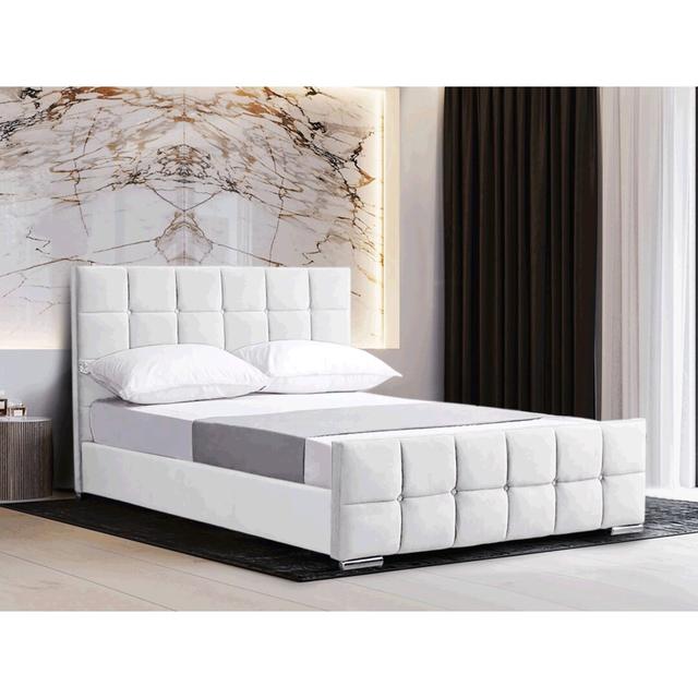 Kappler Upholstered Bed Frame Canora Grey Colour: White, Size: Small Double (4’) on Productcaster.