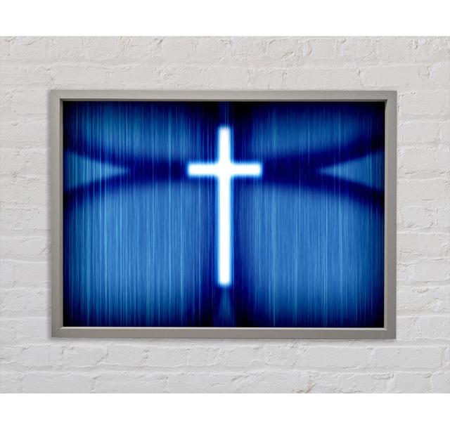 Christian White Cross Blue Background Framed Print Happy Larry Format: Light Grey Framed Canvas, Size: 100cm H x 141.4cm W x 3cm D on Productcaster.