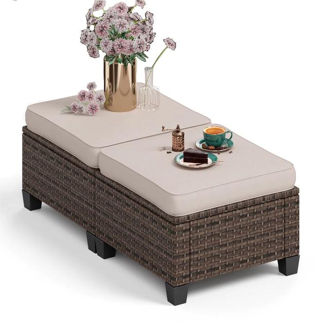 Wicker Outdoor Ottoman (Set of 2) Blue Elephant Colour: Beige on Productcaster.