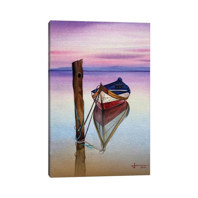 Red Sunset Boat by Liam Kumawat - Wrapped Canvas Painting Breakwater Bay Size: 66.04cm H x 45.72cm W x 1.905cm D on Productcaster.