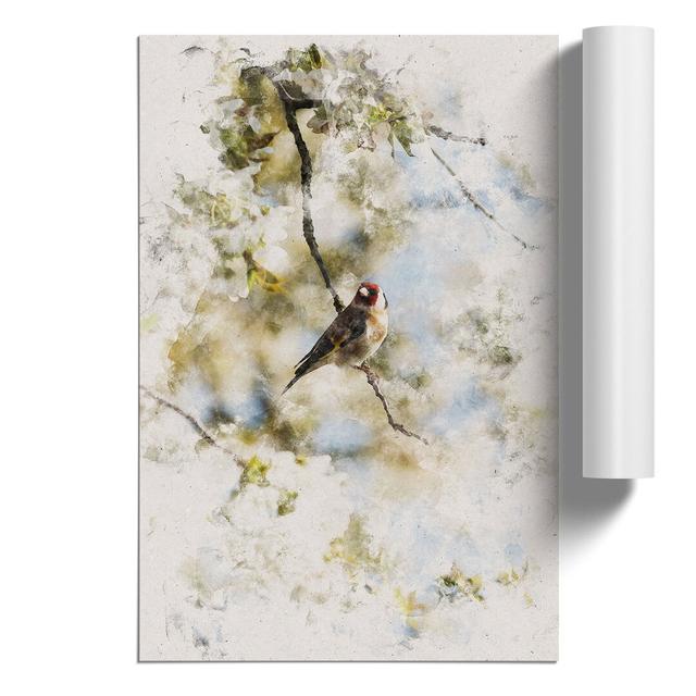 Goldfinch Bird in a Cherry Tree Watercolour - Unframed Graphic Art East Urban Home Size: 30cm H x 21cm W x 0.1cm D on Productcaster.