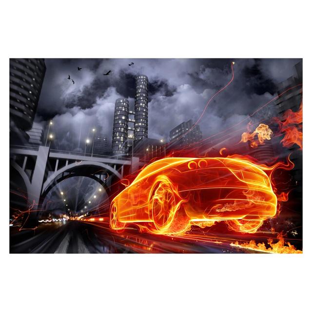 Fiery Car 2.25m x 3.36m Textured Matt Peel & Stick Wall Mural East Urban Home Size: 2.55m x 3.84m on Productcaster.