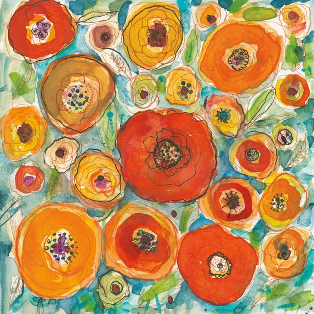 Sun Poppies III by Cheryl Warrick Wrapped Canvas Painting Print Rosalind Wheeler Size: 91cm H x 91cm W x 3.8cm D on Productcaster.