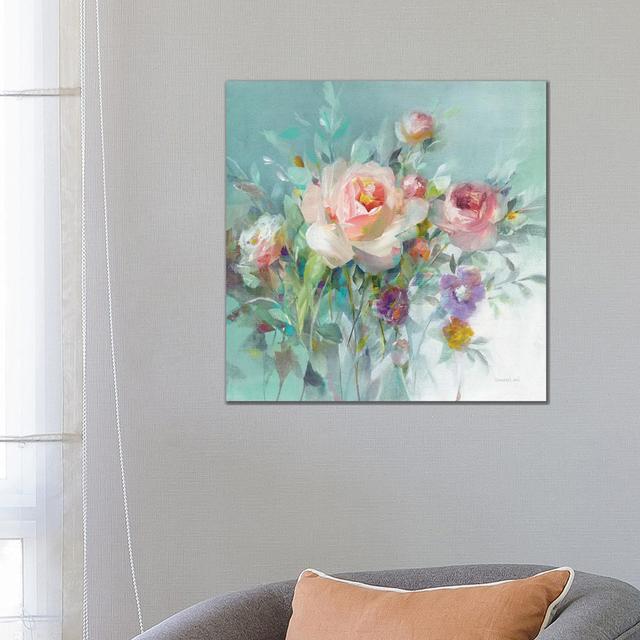 Summer Garden Roses by Danhui Nai - Wrapped Canvas Painting ClassicLiving Size: 66.04cm H x 66.04cm W x 1.91cm D on Productcaster.