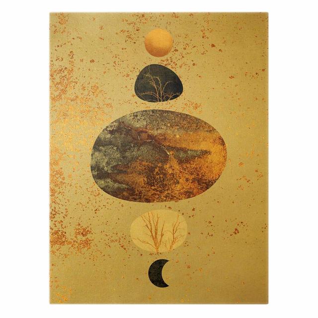 Sun And Moon Shine In Gold by Elisabeth Fredriksson - Wrapped Canvas Graphic Art Corrigan Studio Size: 100cm H x 75cm W, Format: 435g/m³ Canvas Gold, on Productcaster.