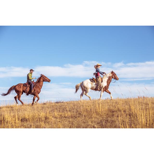 Two People Riding Horseback by Debibishop - No Frame Art Prints on Canvas Natur Pur Size: 50cm H x 75cm W on Productcaster.