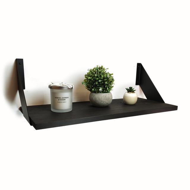 Handmade Solid Pine Rustical Shelf Black Ash with Black FLAT Bracket Borough Wharf Size: 20cm H x 70cm W x 25cm D on Productcaster.