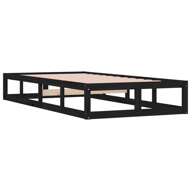 Bed Frame Solid Wood 17 Stories Colour: Black, Size: 105.5 x 205.5 cm on Productcaster.