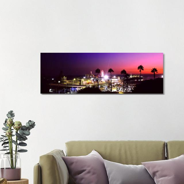 Amusement Park Lit up at Night, Santa Monica Beach, Santa Monica - Wrapped Canvas Panoramic Photograph Ebern Designs Size: 40.64cm H x 121.92cm W x 3. on Productcaster.