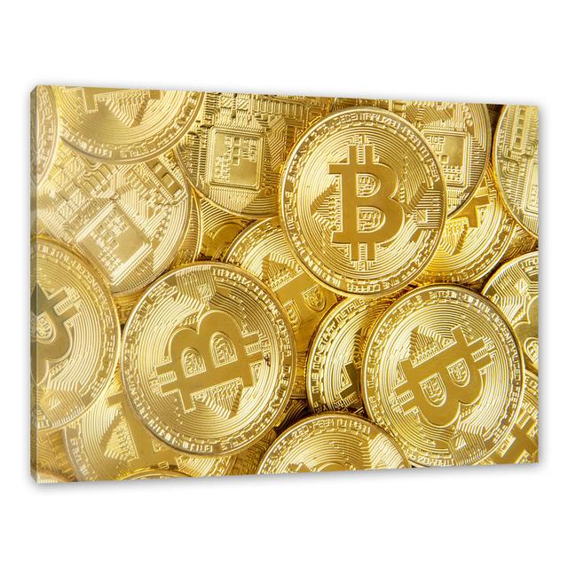 Leinwandbild Goldfarbene Bitcoins BTC ModernMoments Format: Leinwand, Größe: 70 cm H x 100 cm B x 2 cm T on Productcaster.