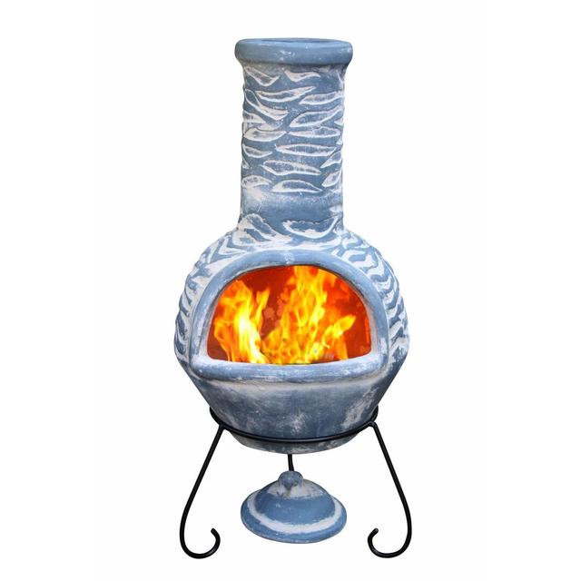 Olas Large Mexican Clay Chimenea in Blue Gardeco on Productcaster.