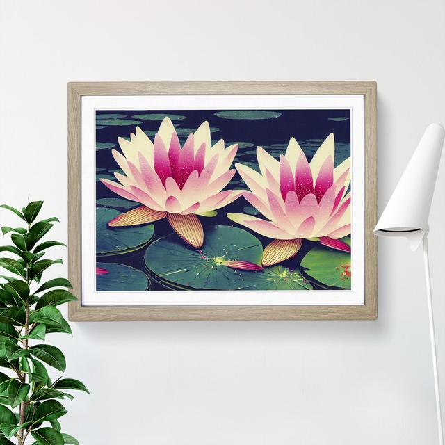 Water Lily Flower Splash Vol.3 - Picture Frame Graphic Art Marlow Home Co. Size: 25cm H x 34cm W, Format: Oak on Productcaster.